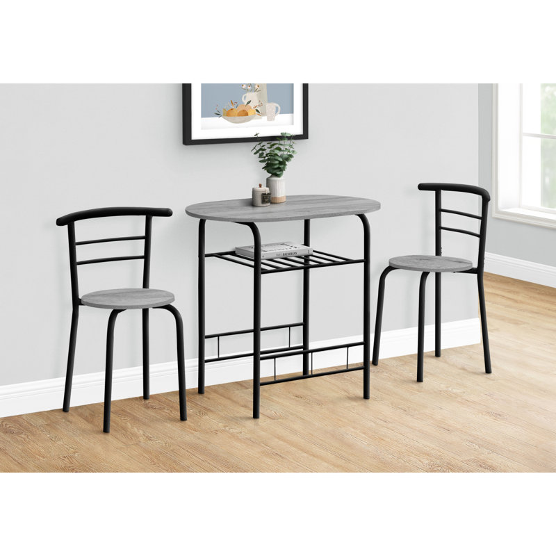 Ensemble de table de salle à manger, ensemble de 3 pièces, petit, L 32 po, cuisine, stratifié gris, métal noir, contemporain, moderne