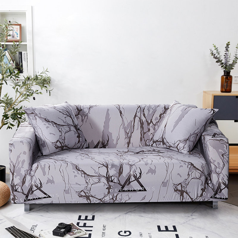 Housse pour canapé à coussins carrés/rectangulaires, Mélange de polyester gris marbre, 35"-55"