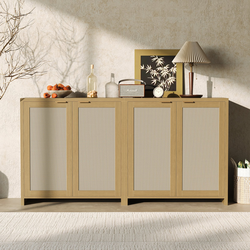 62" W Rattan Sideboard - Traditional Style With Modern Storage (Set Of 2), Beige