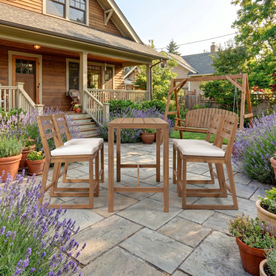 5-piece Rustic Acacia Wood Patio Bar Set – Outdoor Table & Chairs With Ergonomic Seating For Poolside, Balcony Or Backyard