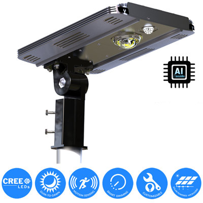Brown Aluminum, Solar Powered Integrated 10W/1600LM Daylight Daylight CREE LED Area Light, AI-SMART Activated with Dusk to Dawn Continues Illumination, Parking Lots Street Bike Paths Driveways Courtyard Playground LED Street Light