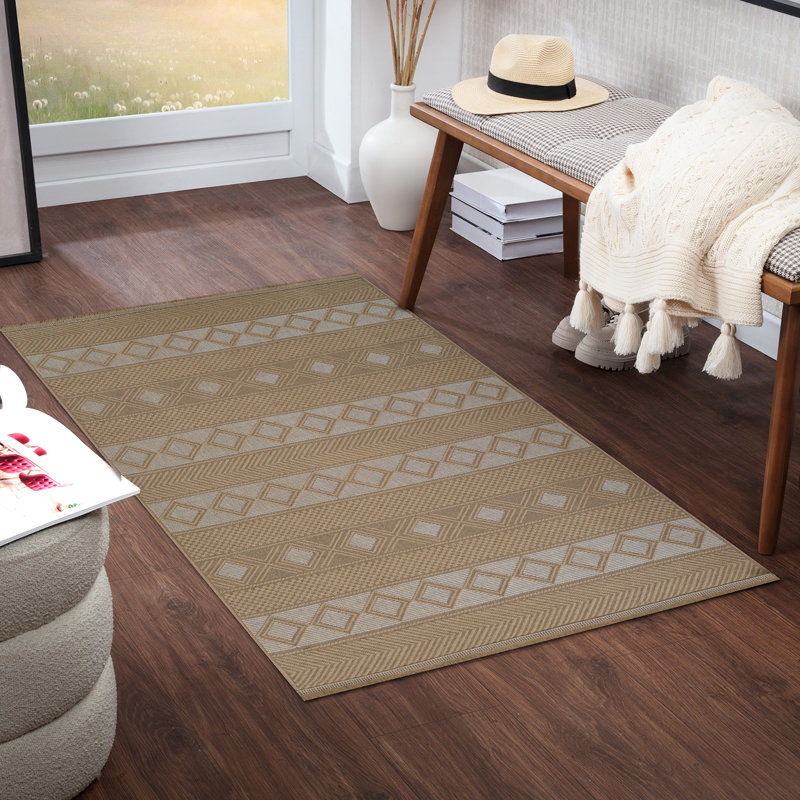 Beige Tan Modern Washable Rug, Geometric For Living Room, Dining Room, Bedroom, & Kitchen, Rectangle 118 x 170 cm