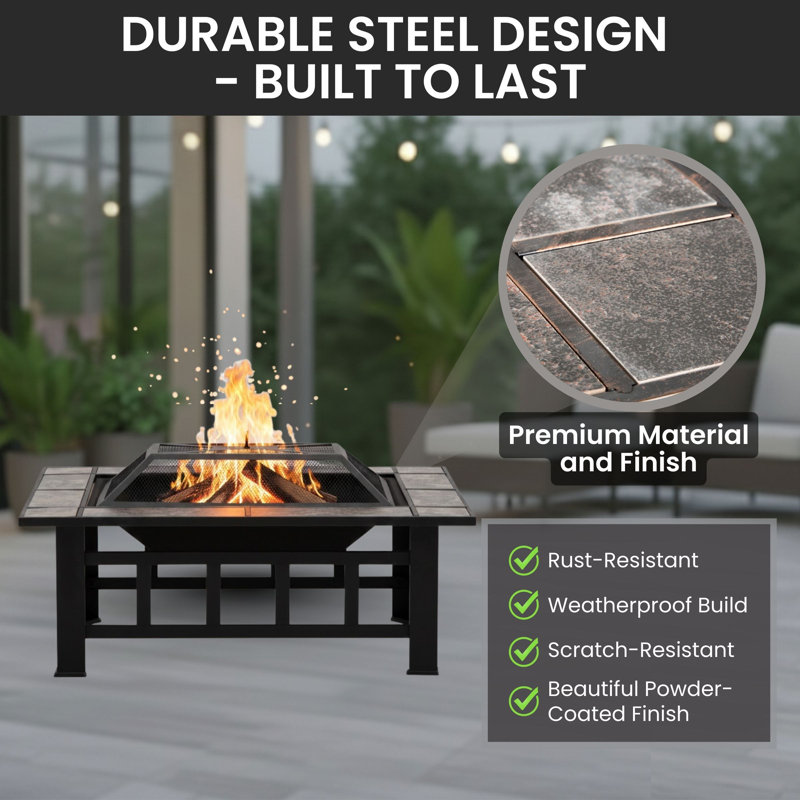 Fire Pit - 37-Inch Outdoor Firepit Table with Screen, Cover, and Poker - Outdoor Fire Pits for Backyard, Deck, Patio, or Porch by Pure Garden