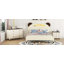 Ensemble de chambre à coucher 3 pièces avec lit plateforme double en forme d'ours avec table de chevet et commode, crème et noyer