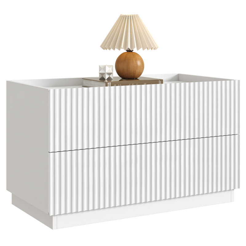 Bac de rangement empilable en bois cannelé de 76 cm de large, armoire de rangement modulaire avec tiroirs à glissières douces et portes à fermeture amortie