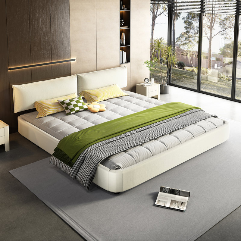 King Size Cloud Bed Frame With Oversized Padded Movable Headboard, Chenille Upholstered Bed With Round Corner,Metal + Solid Wooden Slat Double Support,No Box Spring Needed, Dark Grey