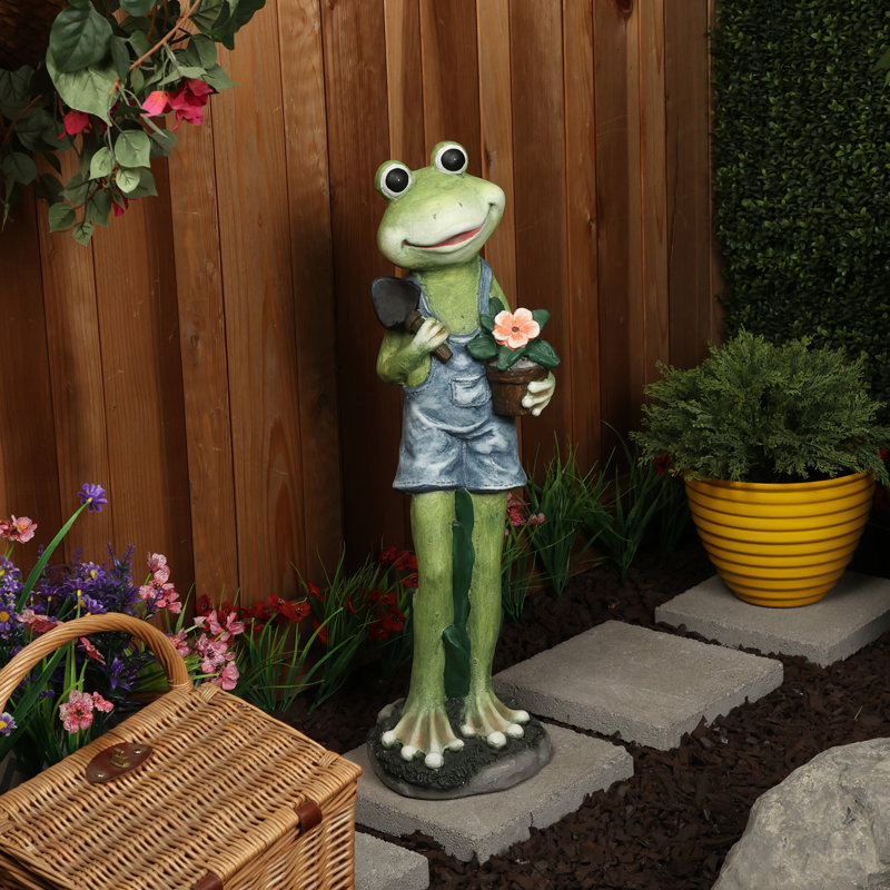 Statue de grenouille jardinier 31 po, statuaire ludique pour jardin, patio et pelouse