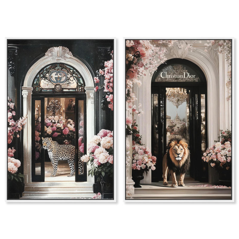 «Floral Scene Animal Set», reproduction acrylique par Art Remedy, H 54 po x l 36 po