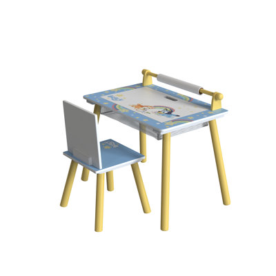 Bluey Kids Table and Chair Set - Wooden Activity Table for Toddlers with Lift-Up Tabletop, Chalkboard, Paper Roll, and Nylon Storage Space - Ideal Study & Play Desk for Children