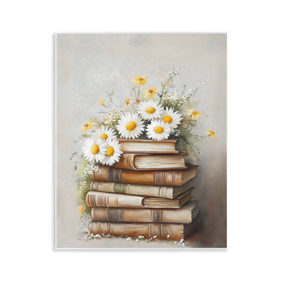 Pile à livre avec marguerites, plaque murale, design par Arlington Prints