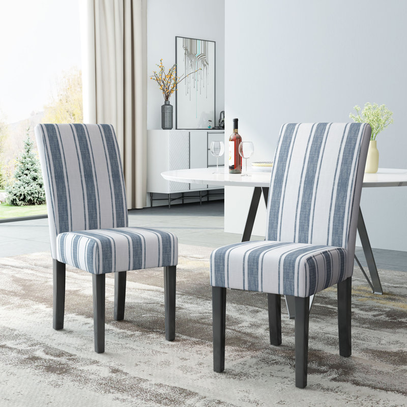 Chaise Parsons rembourrée Olin, Rayures bleu foncé/Beige pâle