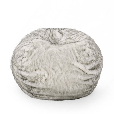 Negar 5 Foot Rounded Short Faux Fur Bean Bag, White And Gray