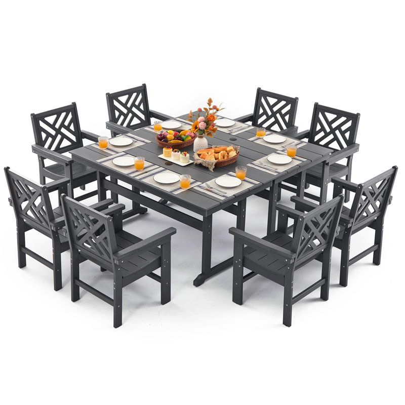 Ensemble de salle à manger 10 pièces Hdpe pour 8 personnes avec 2 tables, Gris
