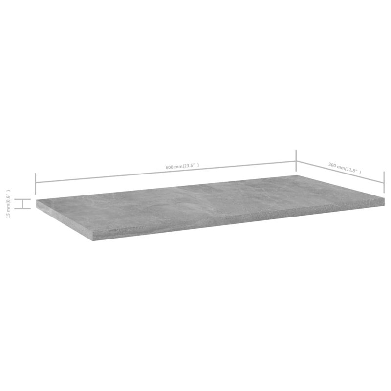 Tablettes pour bibliothèque 8 pièces en bois d'ingénierie, Gris béton, (8 tablettes) H 0,59 po x l 23,62 po x P 11,81 po
