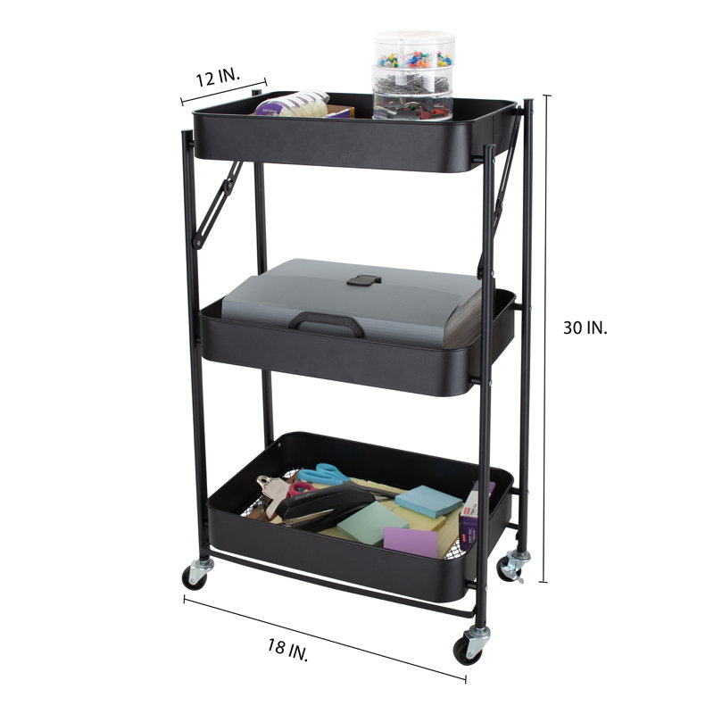Chariot de rangement pliable à 3 niveaux Rebrilliant, Noir
