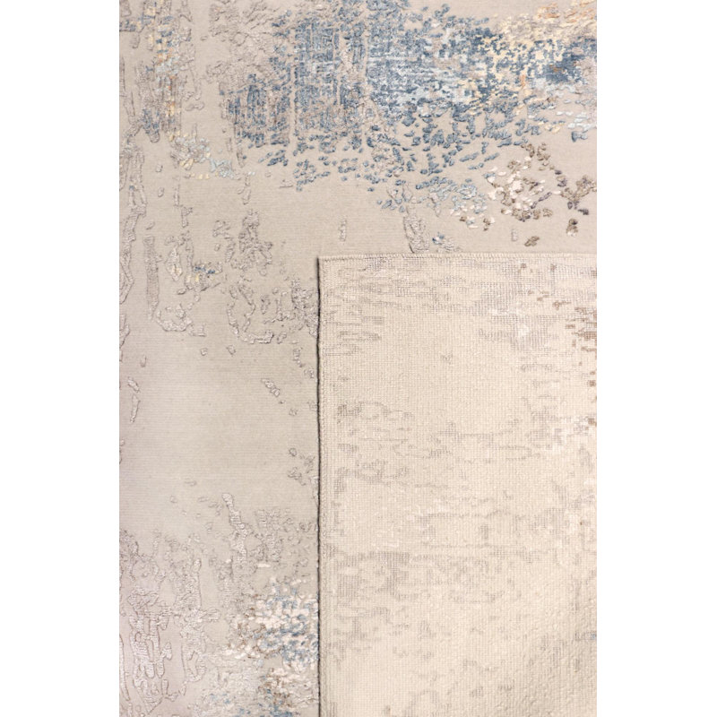 Hand Knotted Abstract Area Rug in Beige, Rectangle 10' x 14'