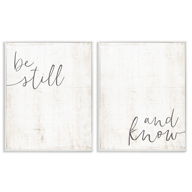 «Be Still And Know Calligraphy», phrase inspirante LUX + Me Designs, H 30 po x l 24 po, Giclée encadrée blanc bord de mer
