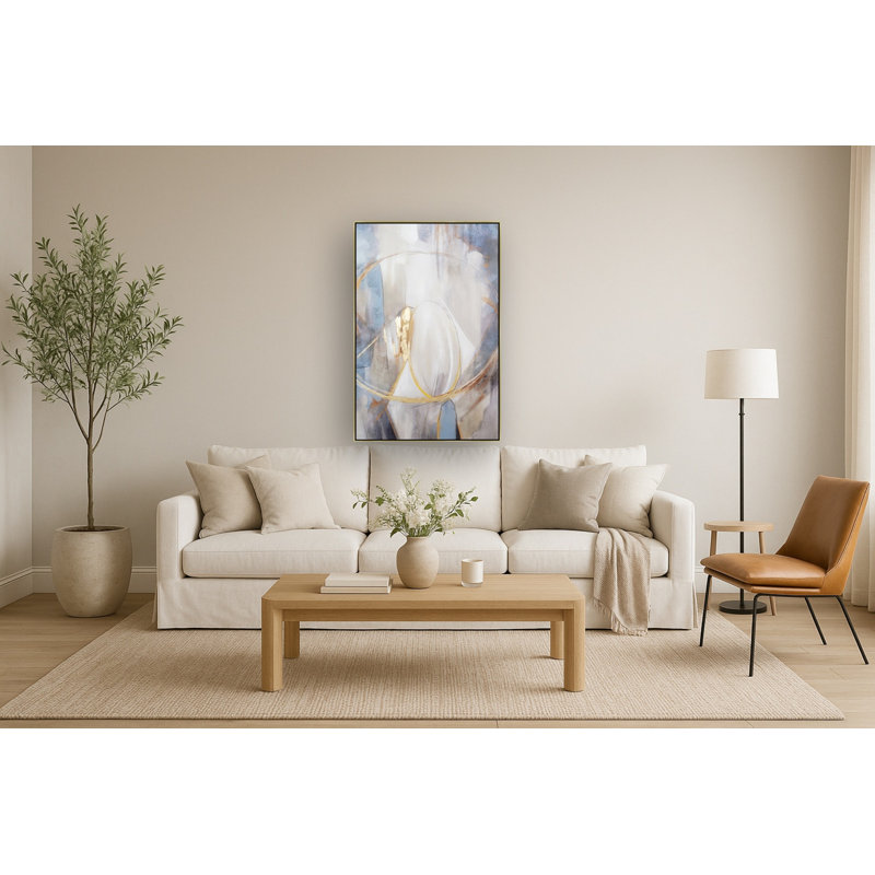 Art mural céleste abstrait sur toile à accents dorés - 34 po x 50 po - cadre doré