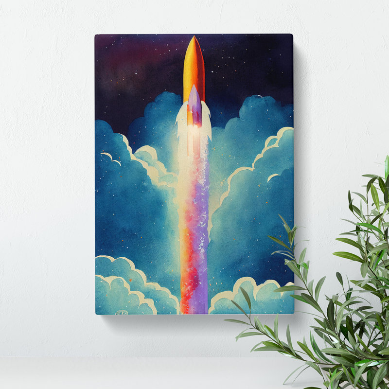 Spaceship Rocket In Flight No.2 - Wrapped Canvas, 76cm H x 50cm W x 3cm D