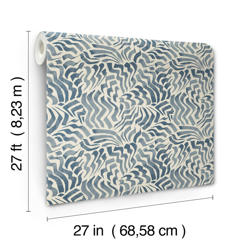 Rouleau de papier peint lisse L 27 pi x l 27 po Zora Wave, Bleu