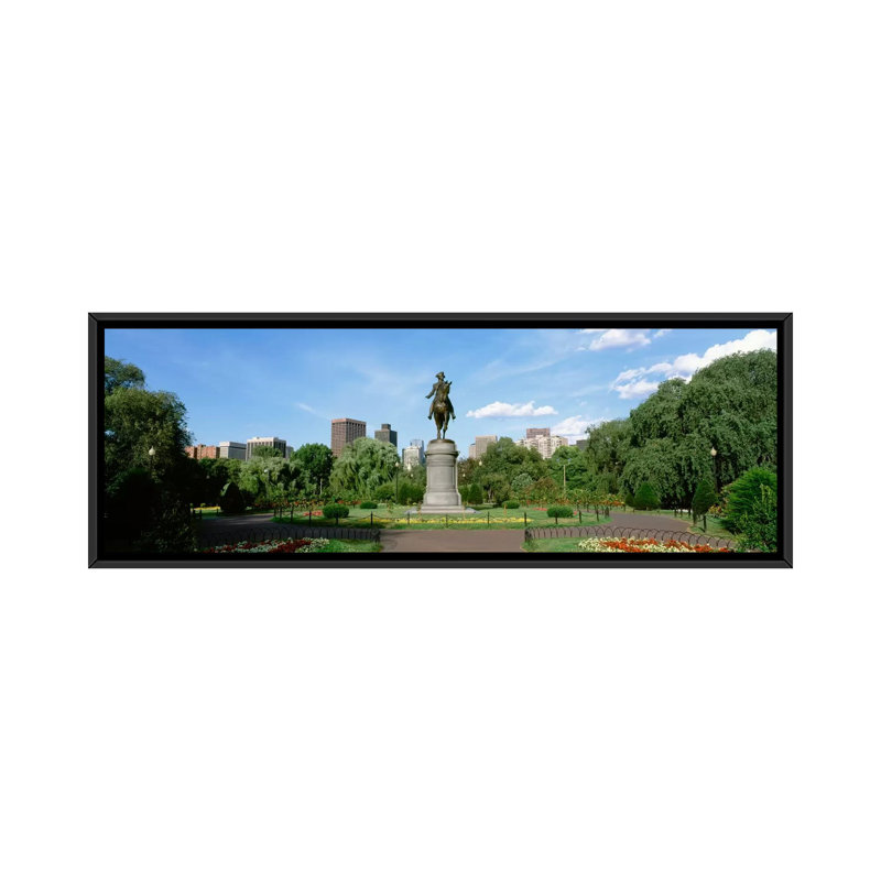 Statue panoramique dans un jardin, jardins publics de Boston, Boston, Massachusetts, reproduction de photo sur toile tendue
