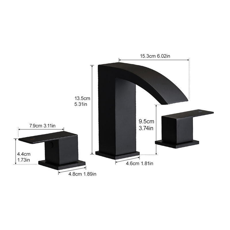 3 Hole 8 Inch Widespread Matte Black Stainless Steel Bathroom Sink Faucet With Double Lever Handles And Side , Easy Installation, Contemporary Style Cartridge Valve, Deck - Mounted