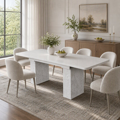 Modern Extendable Dining Table for 4–8, Grain Kitchen & Dining Room Table with Removable Extension Leaf, Wave Fluted Pedestal Legs, Rounded Corners