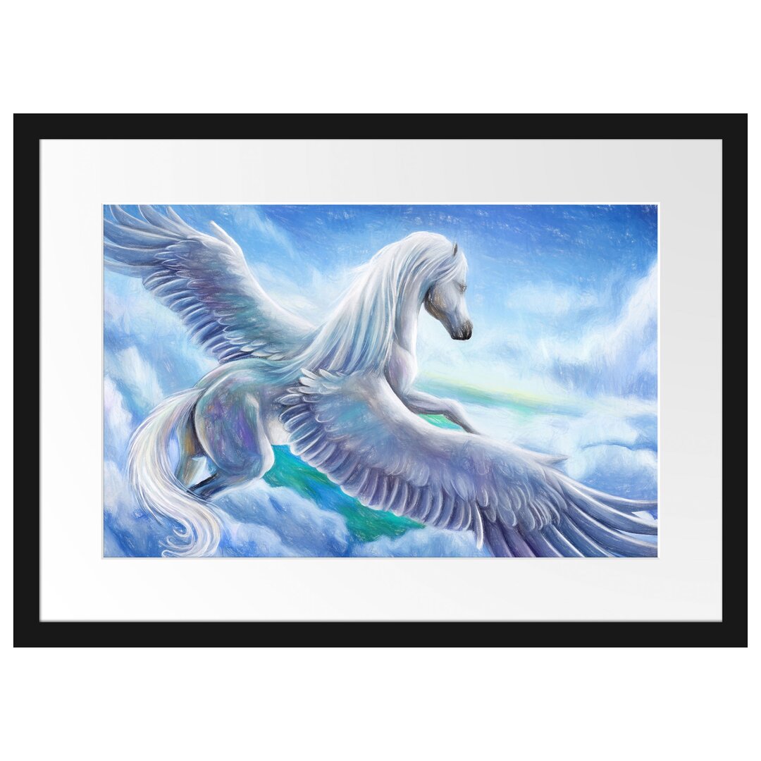 Gerahmtes Poster Pegasus fliegt über den Wolken