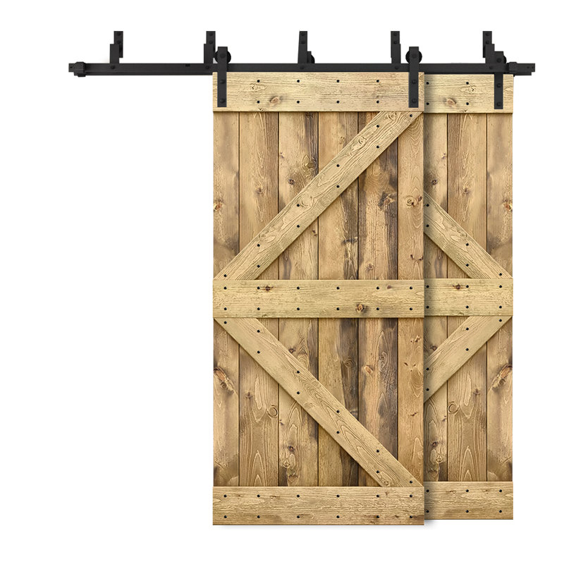 Porte de grange à panneaux et en bois avec quincaillerie d'installation, Chêne vieilli, 44 po x 84 po