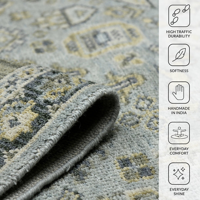 Bushton Hand Knotted Wool Indoor Rug, Rectangle 9' x 12'