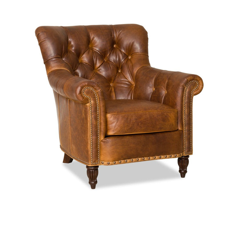 Kirby Leather Club Chair, Outsider Raven Genuine Leather, Mahogany, #9 & #54 French Natural