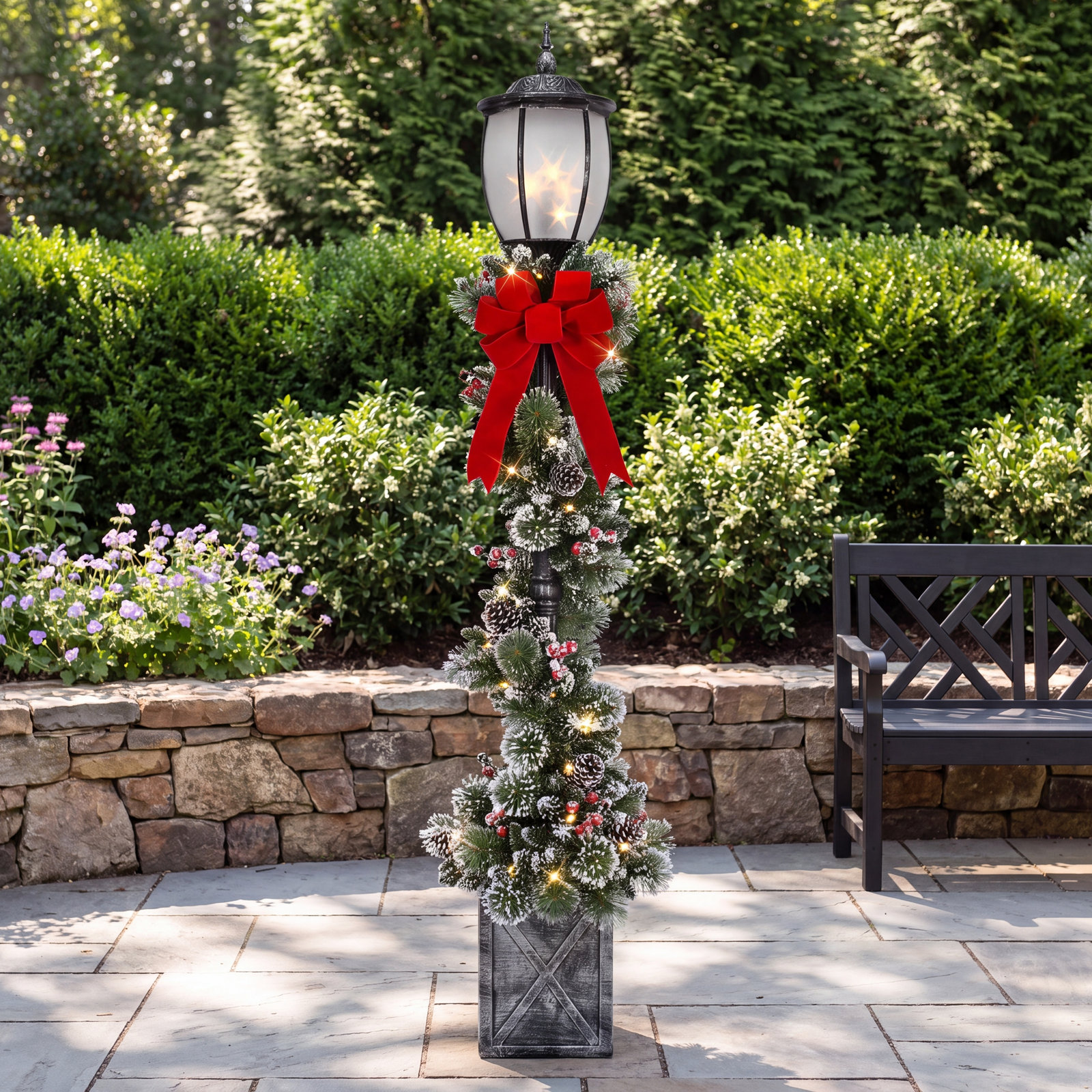 7' Pre-Lit Potted LED Lamp Post