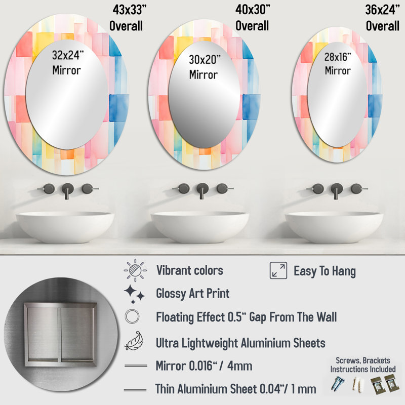 Paster Color Cubes Patterns III - Miroir mural multicolore, H 40 po x l 30 po