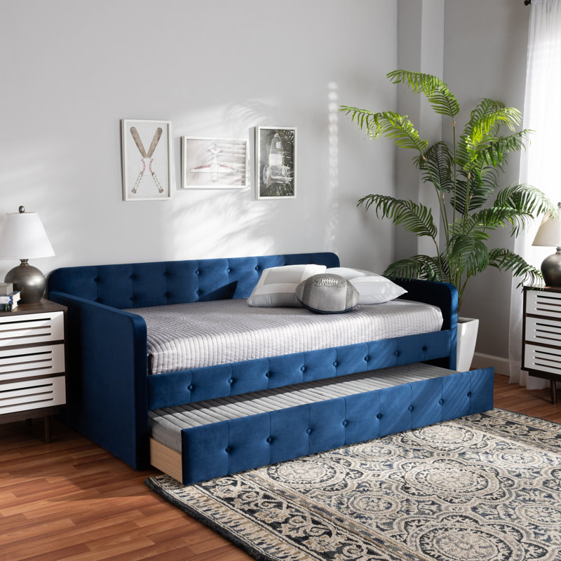 Lit de jour avec couchette Meroe, Bleu marine, Lit simple