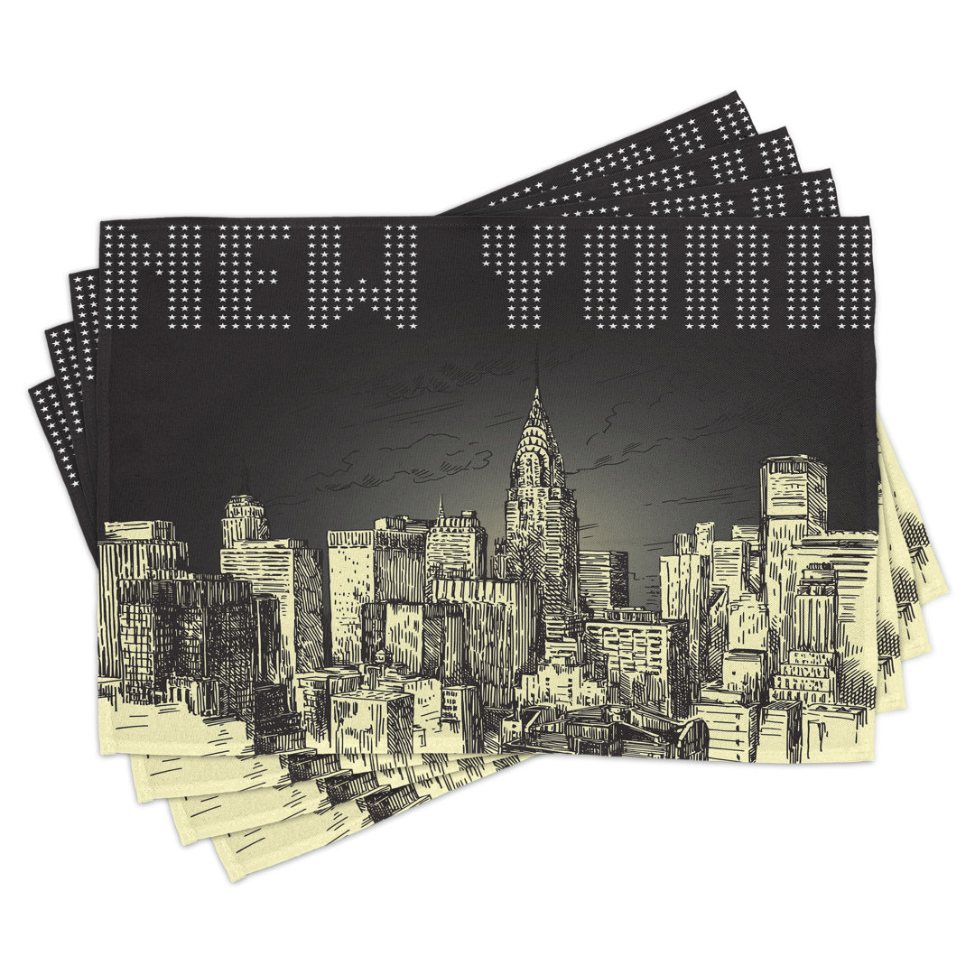 Platzdeckchen 4er Set, Grunge Empire State NYC, Grau Gelb