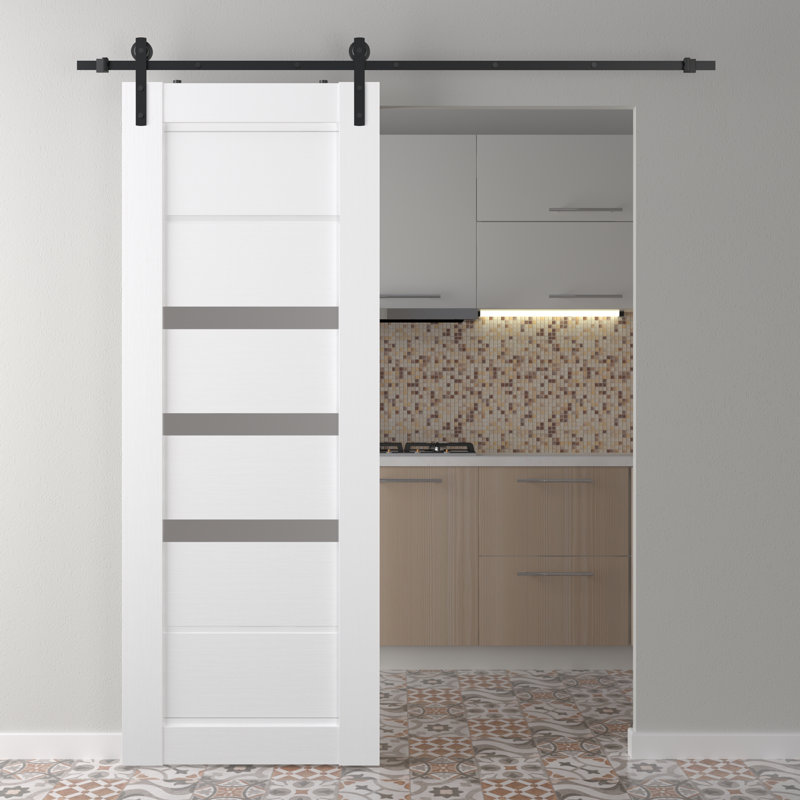 Porte de grange à panneaux préfinie à 3 panneaux avec quincaillerie d'installation, Blanc noble, 17,75 po x 83,23 po