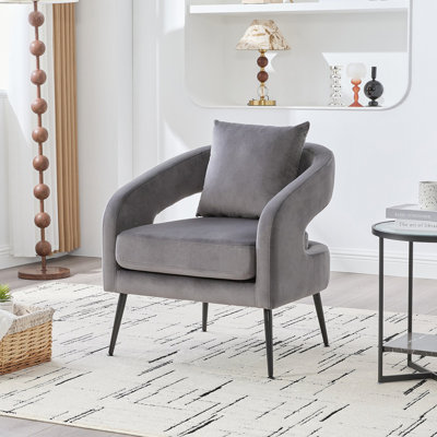 Chaise de salle à manger en tonneau moderne avec dossier en velours et pieds en métal, fauteuil club confortable pour le salon, la chambre à coucher, la salle à manger de réception et la chambre d'amis