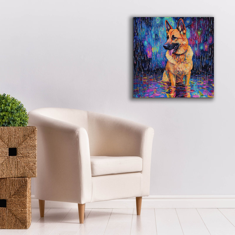  «German Shephard In The Rain» par Rich Monet, art mural sur toile, 26 po x 26 po