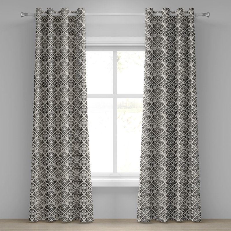 Dakota Fields Damask Grommet Curtain Decorative 2-Panel Window Drapes, 50" W x 108" L, Brown/Beige
