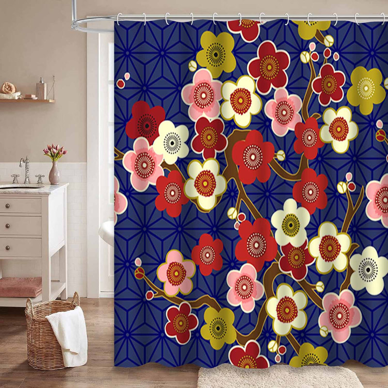 Rideau de douche japonais avec 12 crochets, L 72 po x l 84 po