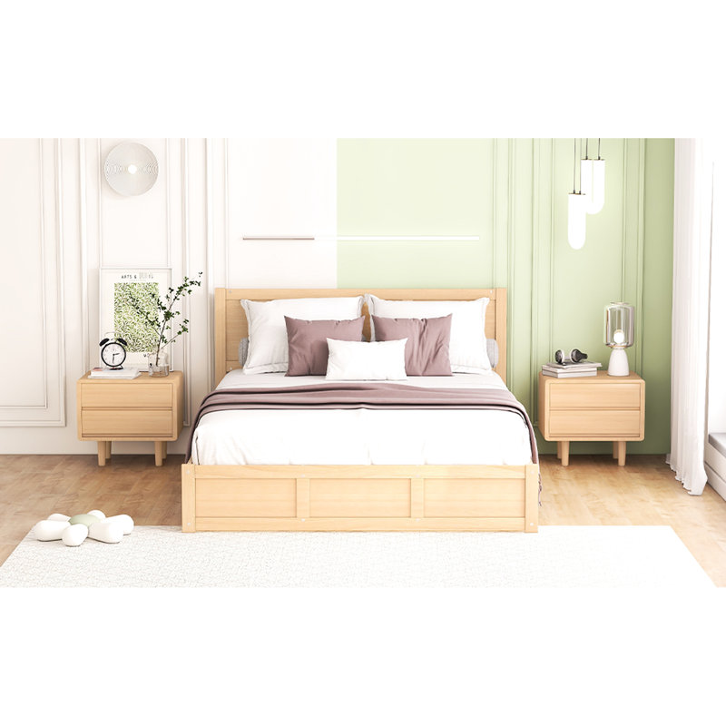 Grand lit plateforme avec 2 tiroirs et rangement - Construction attrayante en bois