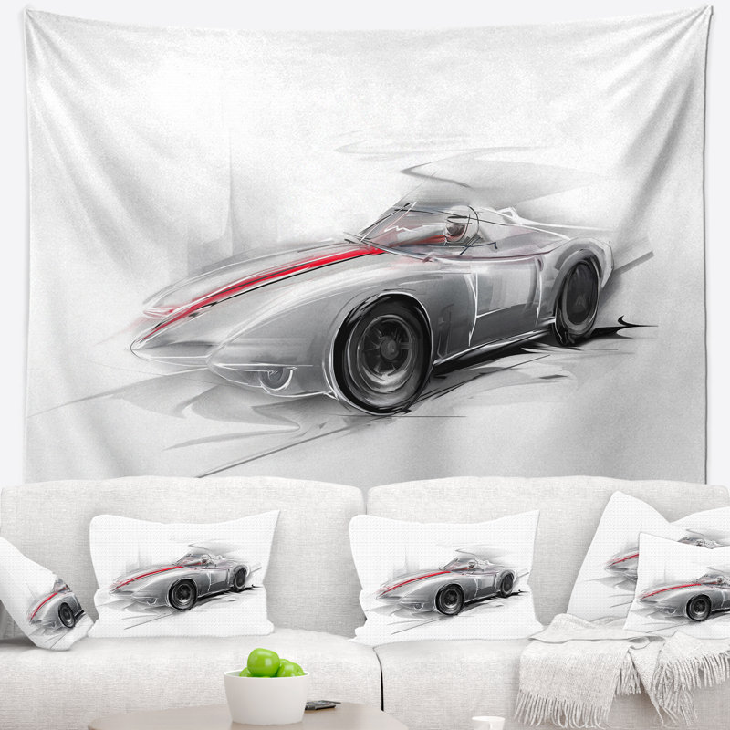 Tapisserie de voiture de formule d'argent Digital Art, H 32 po x l 39 po