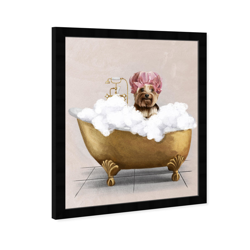 Bathaign Yorkie - peinture encadrée, Cadre noir, H 22 po x l 22 po