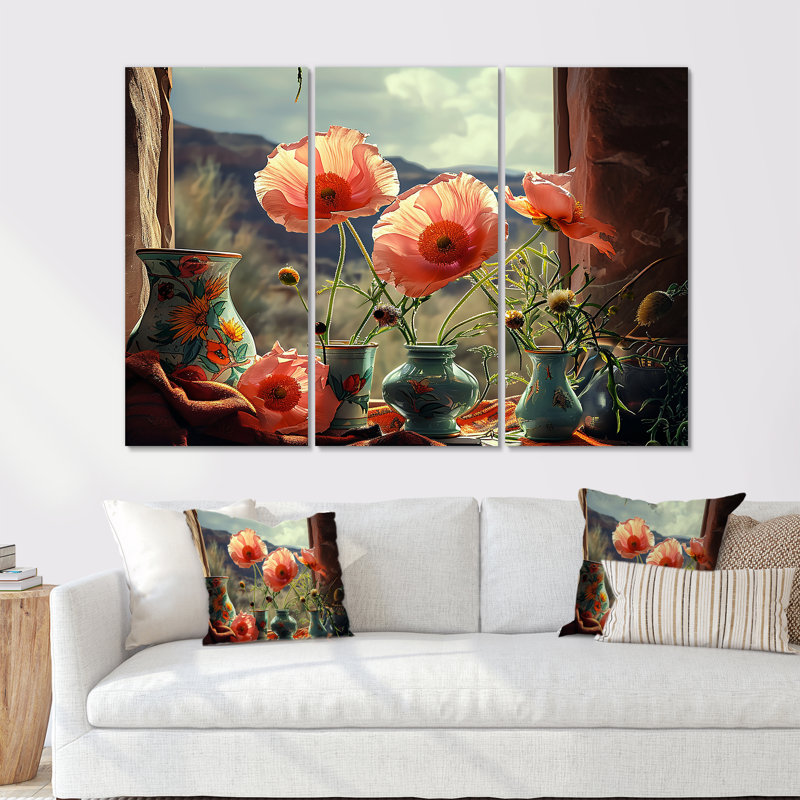 Dahmen - ensemble d'art mural coquelicot, H 28 po x l 36 po x P 1 po, Toile tendue