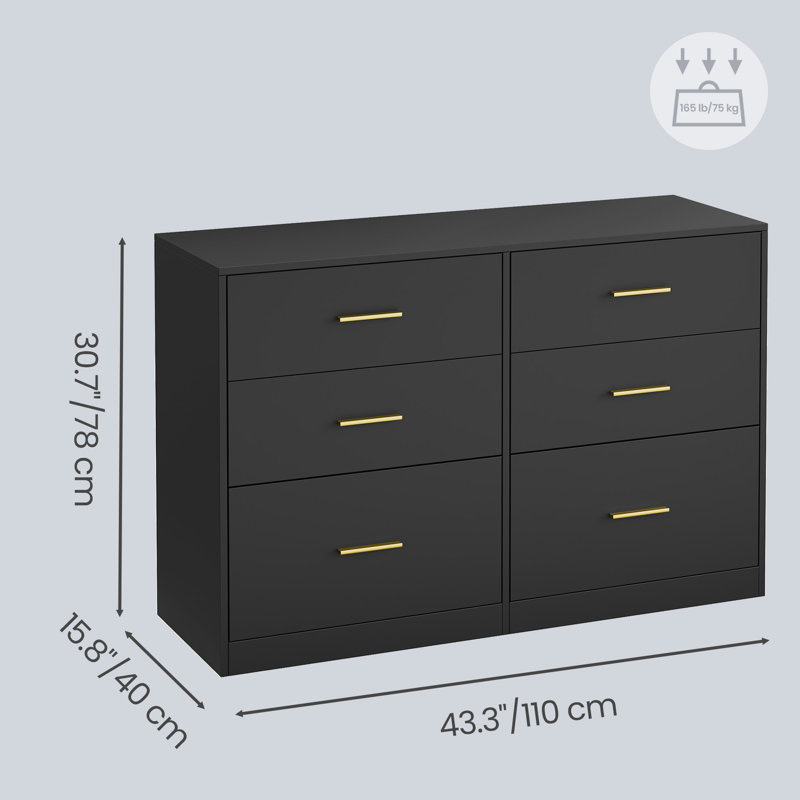 43.3" W Holsworthy Storage Cabinet With 6 Drawers, Black