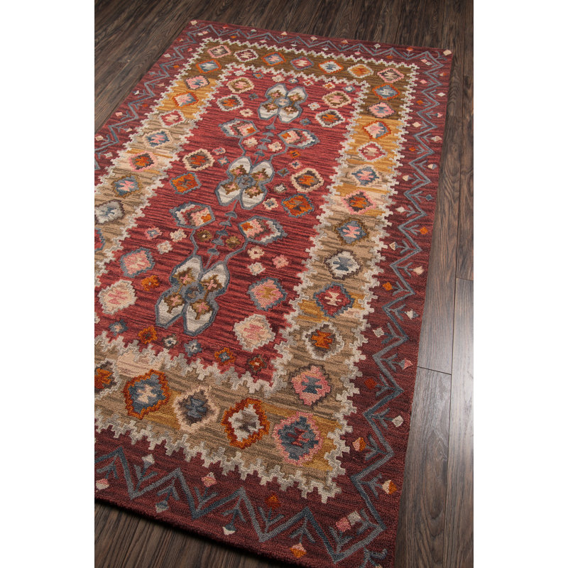 Hand-Tufted Red and Beige Wool Rectangular Rug 2' x 3'