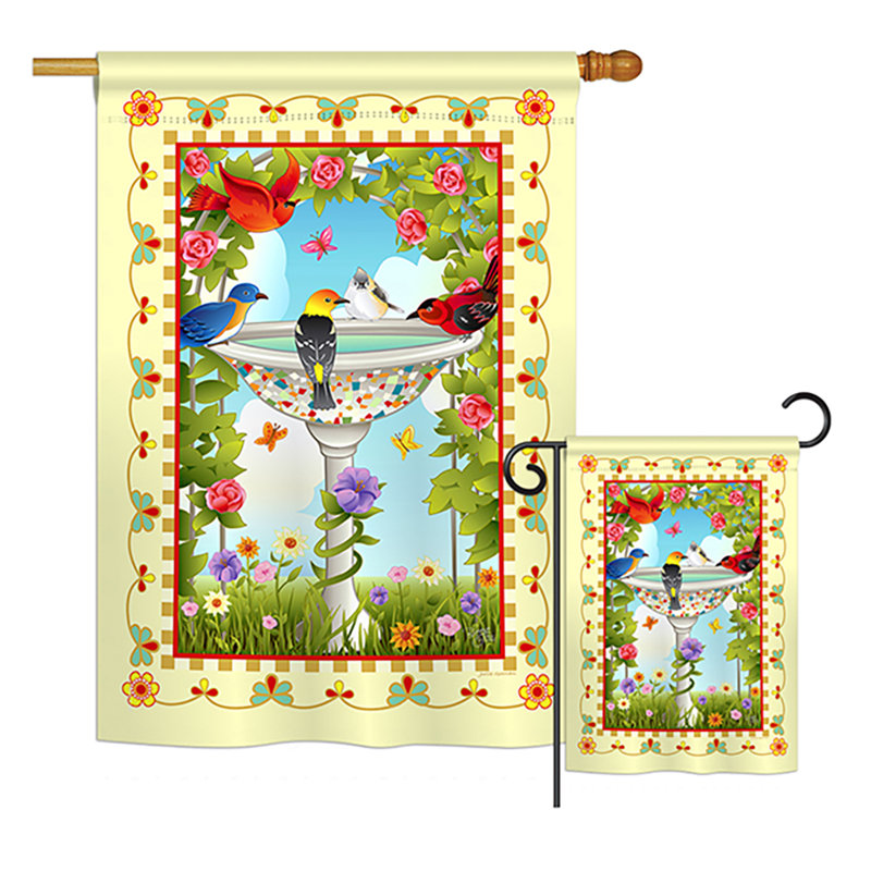 Drapeau de jardin 40 po x 28 po Bathing Birds Friends