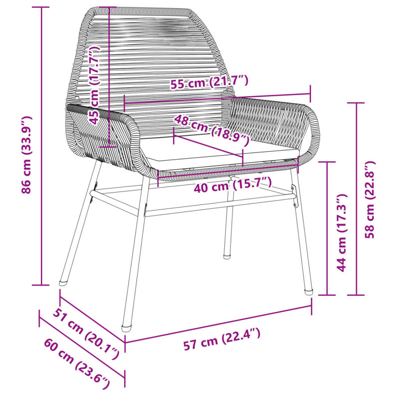 Chaises de patio 2 pièces avec coussins poly rotin, Gris, Gris clair