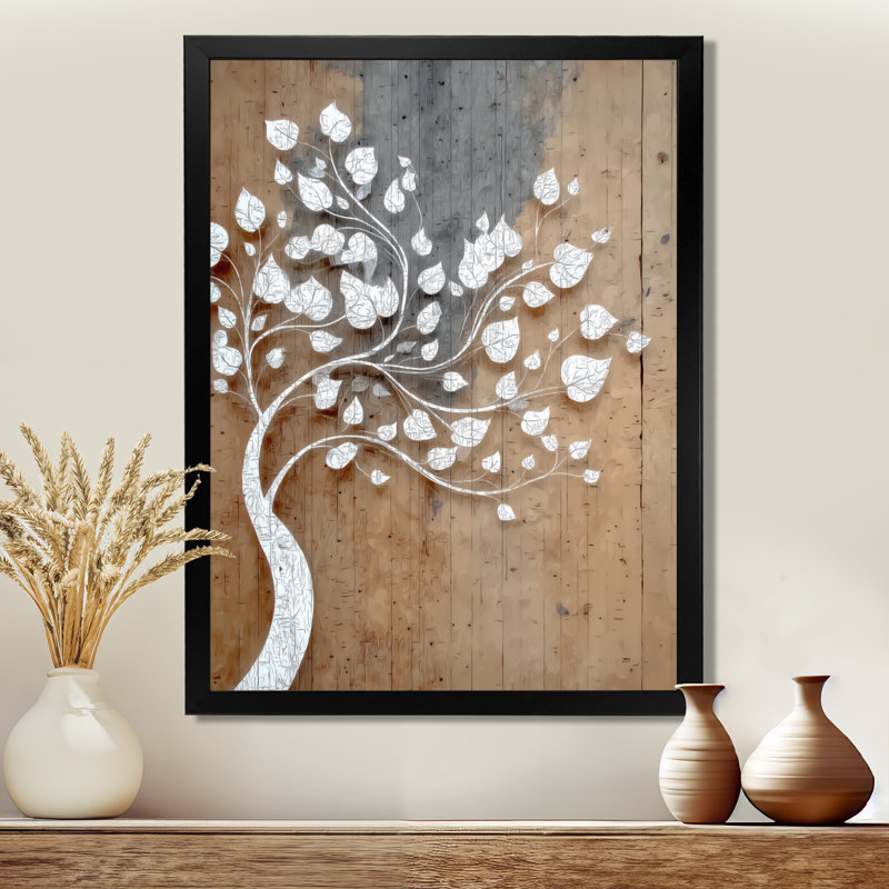 «White Tree of Life Summer Breeze On Wood», reproduction d'art sur toile, arbre blanc, H 32 po x l 24 po, Cadre flottant