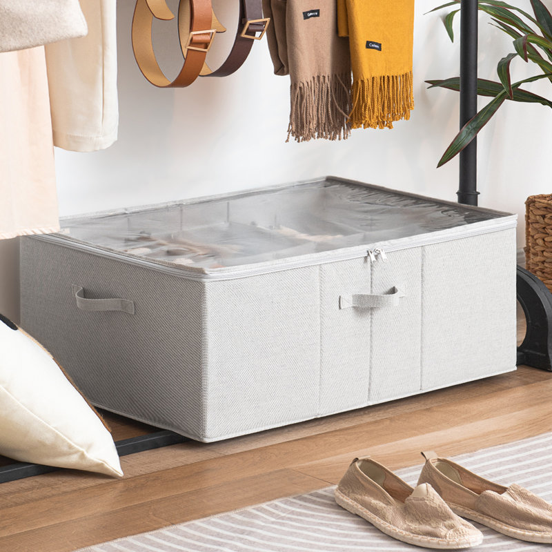 24 Pairs Fabric Shoe Organizer with Clear Cover, Extra Large Shoe Storage Bins with Adjustable Dividers for Closet, Gray